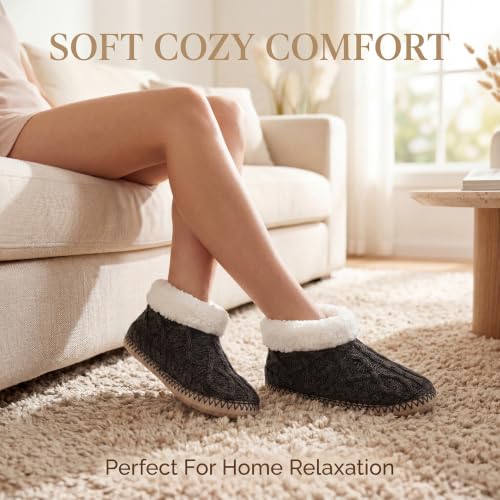 Image of cosyone1997 Cable Knit Slipper Socks for Women Non Slip Soft Sole | Fuzzy sherpa lining, gripper dots, flexible bootie coverage and machine washable care for warm, comfortable indoor wear