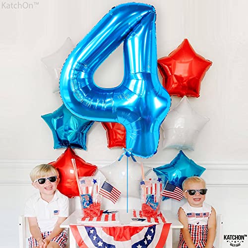 Image of KatchOn Big Blue Number 4 Balloons - 40 Inch | Blue 4th Birthday Balloons