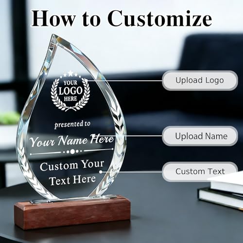 Image of Custom Crystal Award Trophy, Personalized Trophy with Company Logo & Text