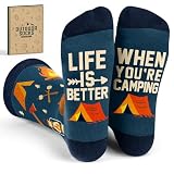 Gifts for Men - Funny Camping Socks for Men and Women, Unique Gifts for Campers – Perfect Camping Essentials, Accessories, and Stocking Stuffers – Funny Christmas Socks and Camper Must-Haves