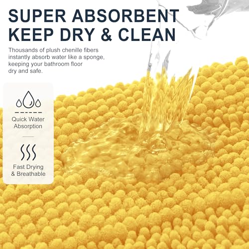 Image of Smiry Thick Chenille Bathroom Runner Rugs 47x20, Extra Absorbent Striped Bath Mat, Machine Washable, Rubber Backing, Long Bath Rugs for Tub & Shower, Modern Home Decor Accessories, Yellow