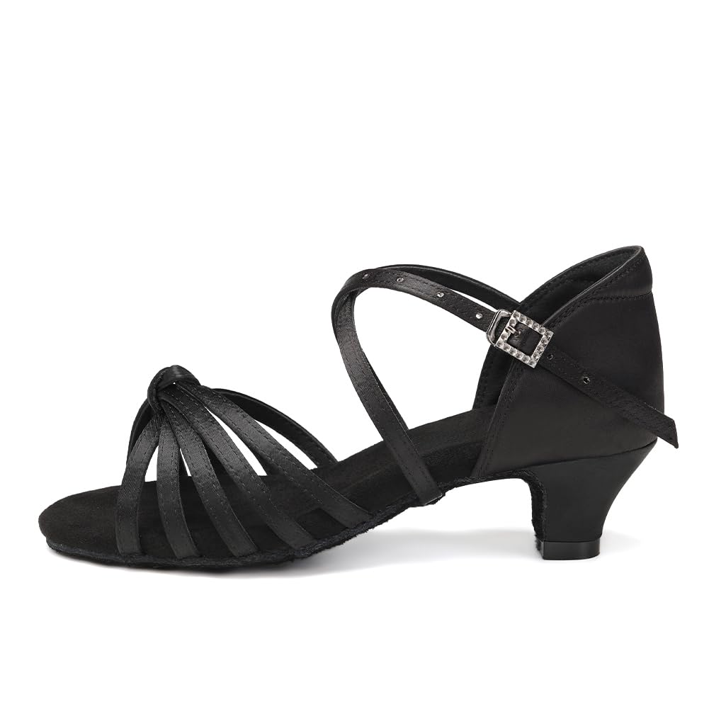 HIPPOSEUS Women's Professional Latin Dance Practice Shoes Black Salsa and Bachata Dancing Shoes 1.5 inch Heel,7.5 US