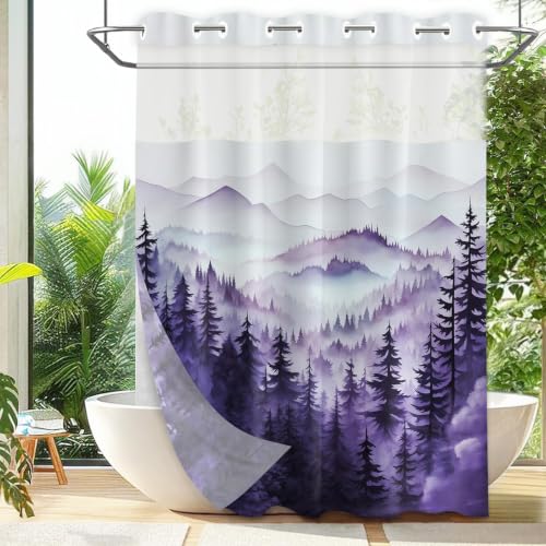 Purple Forest Hookless Shower Curtain with Liner, 71x86 in, Extra Long