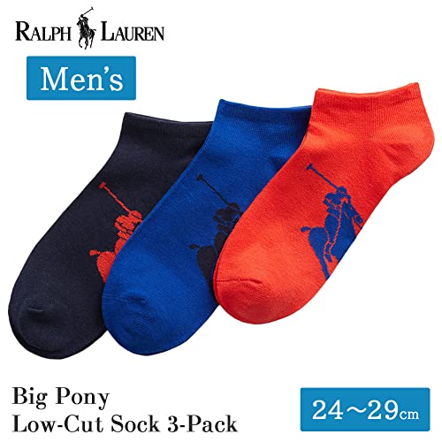 POLO RALPH LAUREN Men's 3-Pack Big Polo Player No Show Ped Sock, Tomato Red, 10-132