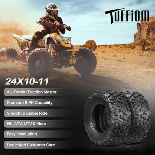 Image of TUFFIOM 24x10-11 ATV Tires Set of 2 for All Terrains, Mud Sand Off-road ATV UTV Tire for Trail Vehicles and Golf Carts, 6 PR, Deep Tread, Tubeless