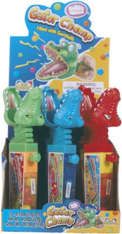 Gator Chomp Extension Lollipop [12 Pieces] Gator Chomp Extension Lollipopgater Chomp Candy With Lollipop Filled With Gumballs Each Box Has 3 Different Gator Colors Caution - Choking Hazard Counter
