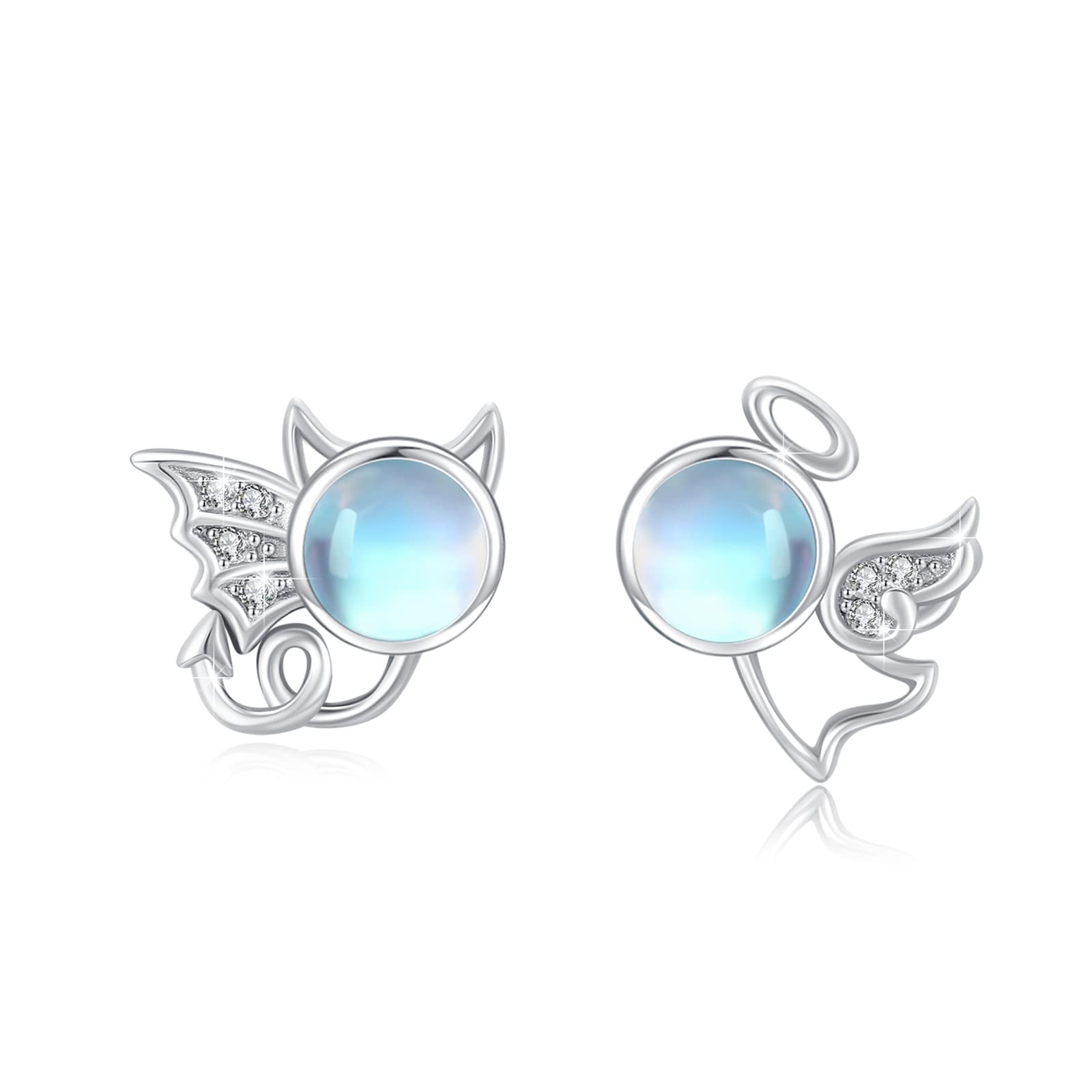Engel und Teufel Ohrstecker 925 Sterling Silber Mondstein Ohrstecker Schmuck Hypoallergen Ohrringe Mondstein Ohrringe Weihnachts für Mädchen Damen