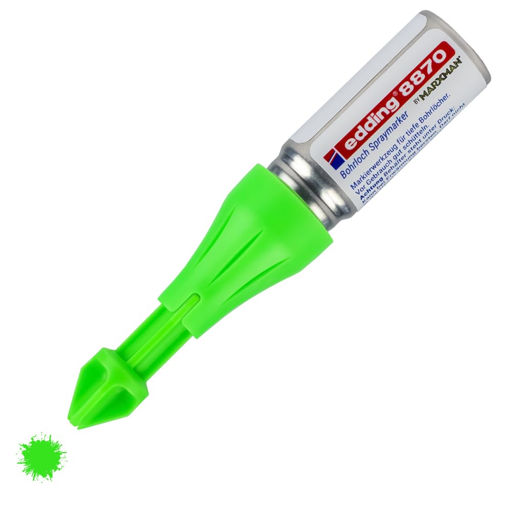 Edding 8870-1 Marcador Spray para Agujeros Profundos de Marxman - Verde Neón - Marcaje de Agujeros de Perforación Hasta 50 mm de Profundidad - Pintura de Tiza Fluorescente