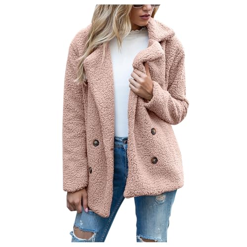 Genérico Chaqueta de Lana Mujer Abrigo Polar Abrigos de Elegantes Forros Chaqueta Forro Polar Sin Capucha Abrigo Pelo Conejo de Invierno Ropa Mujer Rosa L