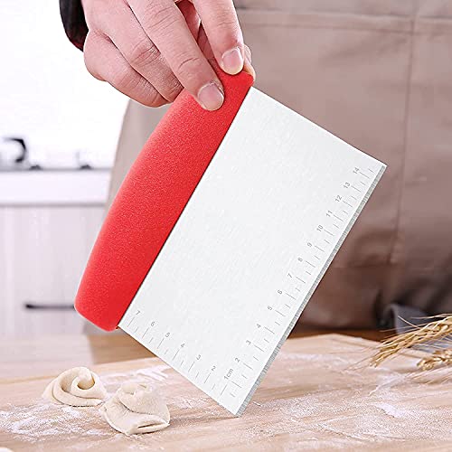 Image of Bench Dough Scraper Chopper Stainless Steel Kitchen Utensil Multipurpose Pastry /Food Cutter Scraper Baking Tool for Cake, Pizza, Bread, BBQ (Pack - 1) (Red)
