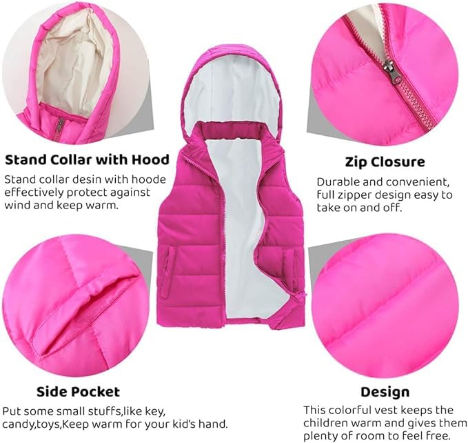 SNOW DREAMS Girls Puffer Vest Lightweight Sleeveless Jackets Hooded Winter Fall Vests Quilted Coat3