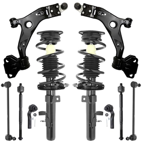 Image of Detroit Axle - 10pc Front End Suspension Kit for 2013 Ford Escape, Lower Control Arms w /Ball Joint Struts & Coil Spring Sway Bars Tie Rods Replacement Quick Install Ready Struts Shocks Assembly