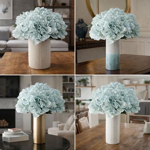 Image of Art Street Artificial Blue Hydrangea Flower Stick for Vases| Faux Flowers| Ideal for Home Decor |Items for Living Room |Christmas Day, New Year Decor| 6 Head Flower|Size: 18 Inch (Set of 4)