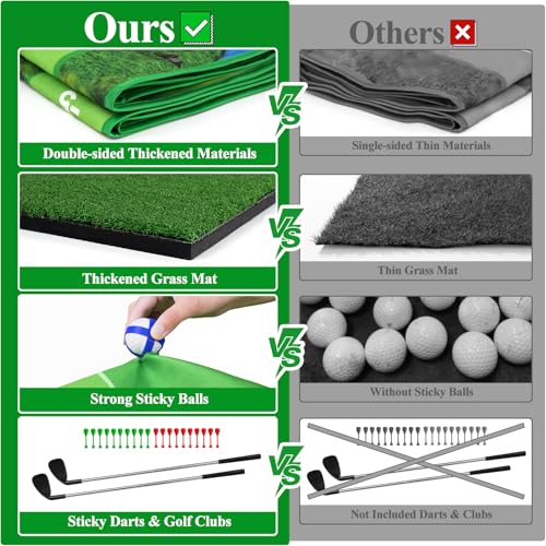 70"x70" Double Sided Golf Chipping Game Golf Hitting Mat | Golf Practice Mat Kits with 2pcs Golf Clubs & 20pcs Sticky Balls & 20pcs Sticky Darts | Golf Training Mat Golf Accessories for Indoor Outdoor