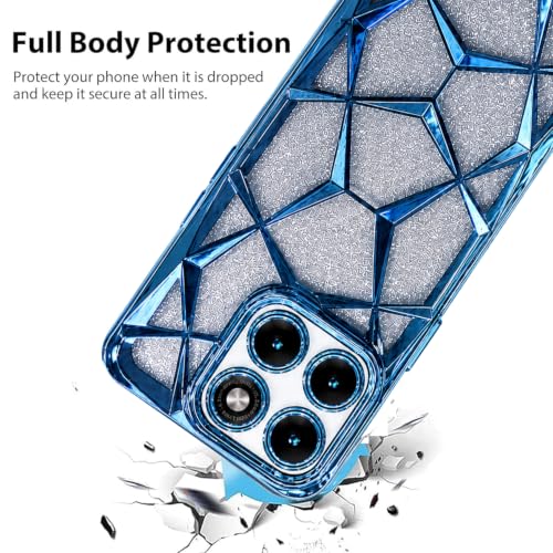 Image of VONZEE Gradient Glitter Case for Moto Edge 70 Fusion, Luxury Electroplated 3D Cube, Diamond Bling Shiny Soft TPU Clear Shockproof Women Girls Protective Phone Cover (Sierra)