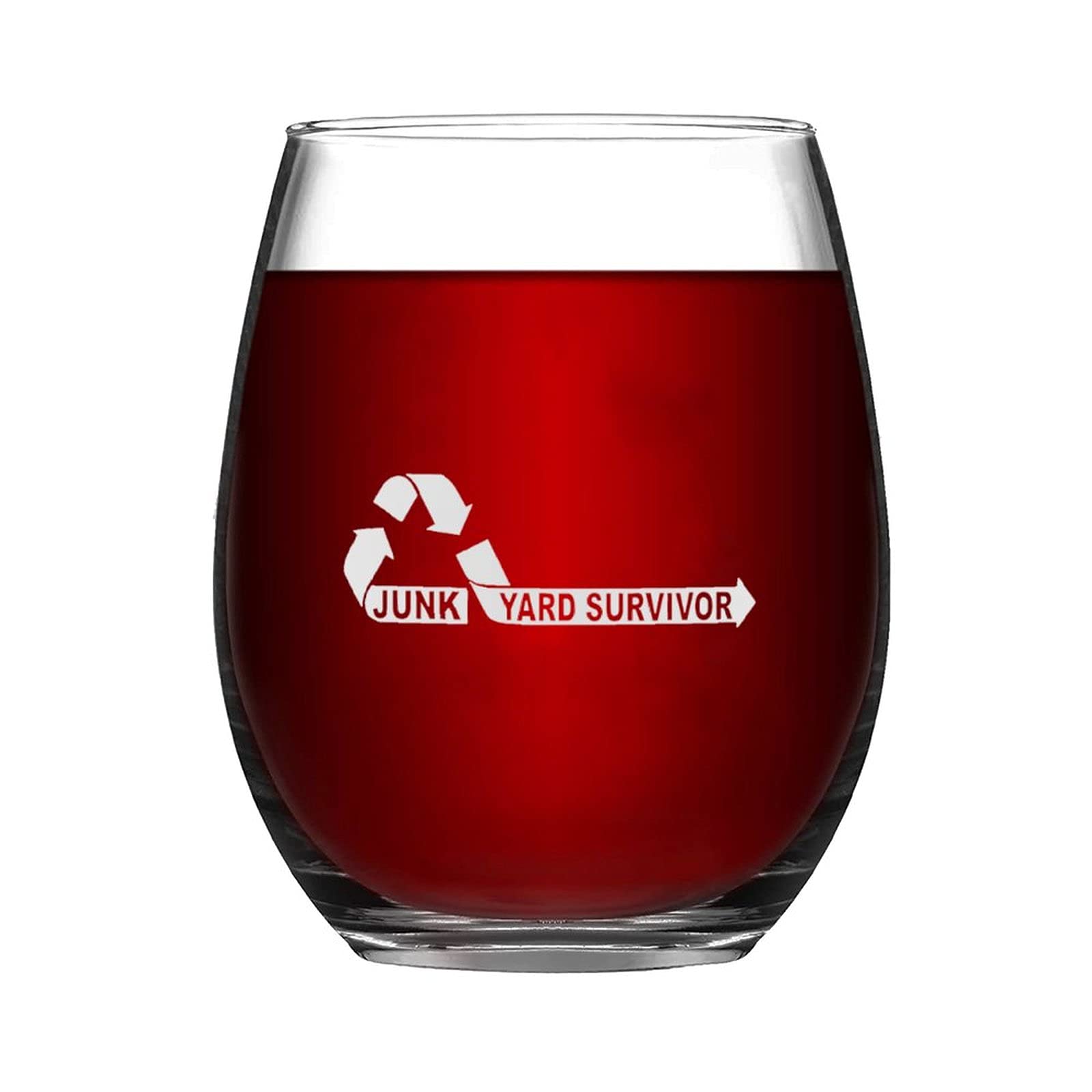 BYRON HOYLE Junkyard Survivor Recycle Funny Stemless Wine Glass Laser Engraved Whiskey Glass Shot Glass Unique Idea for Him, Her, Mom, Wife, Boss, Sister, BFF, Birthday Gifts for Coworker,15 oz