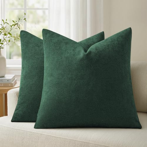 Image of Christmas Twill Chenille Throw Pillow Covers Pack of 2,24 inchx24 inch Dark Green