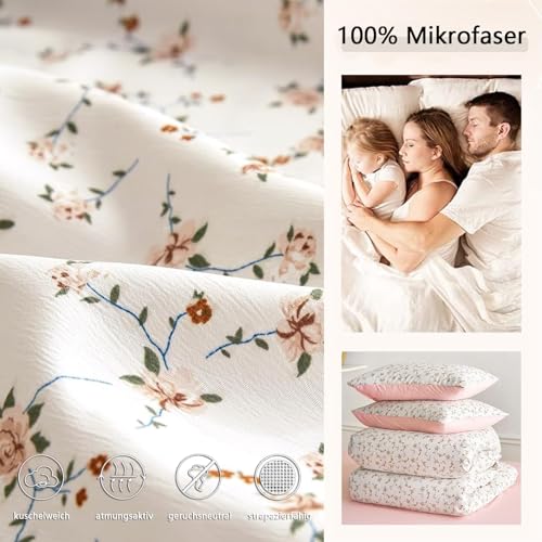 Tospass Blumen Bettwäsche 200x200 Weiß Bunt Floral Aesthetic BettwäscheSet – Ansicht 5