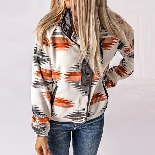 Maixang Women's Western Aztec Print Jacket Casual Fleece Long Sleeve Shacket Snap Button Shirt Jacket with Pockets2