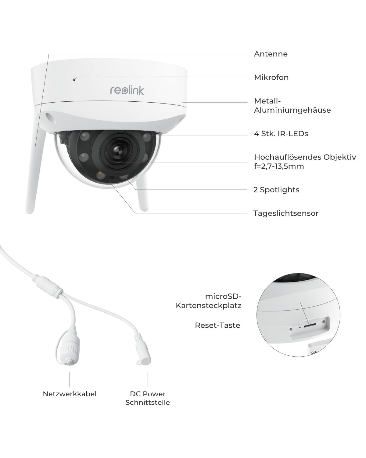 Reolink 4K Wi-Fi 6 Überwachungskamera Aussen mit 5X Optischem Zoom, 8MP Plug-in WLAN Kamera Outdoor mit 30m Nachtsicht, IK10 Vandalensicher, Smart-Erkennung, Zeitraffer, Ohne PT, RLC-843WA