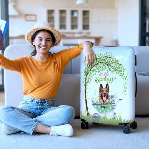 Custom Dog Name Luggage Cover Travel Suitcase Pomeranian with Hello Spring Design Machine Washable Suitcase Protector Fits 18-32 Inch Luggage3