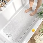 HITSLAM Non Slip Bath Mat 100 x 40 cm, Extra Long Shower Mats for Inside Shower, Soft PVC Loofah Bathtub Mat with Drain, Quick Drying shower mat for Wet Area, Without Suction Cup, White