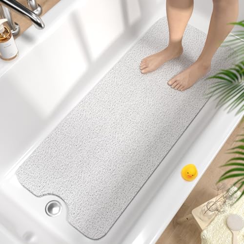 HITSLAM Tapis de Baignoire Antidérapant 100x40cm, Extra Long Tapis de Douche Antiderapant, Loofah...