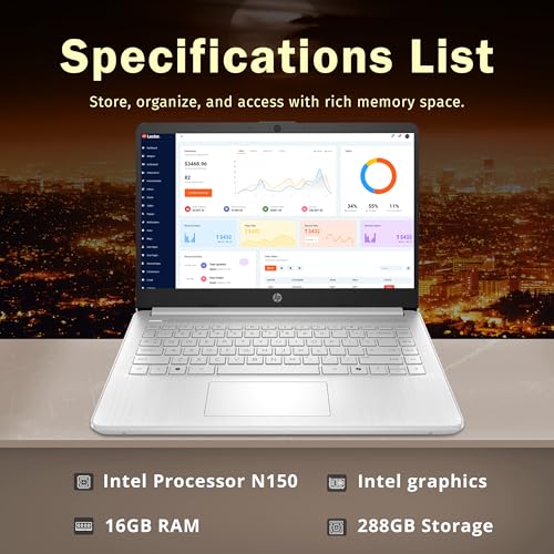 undefined HP Stream 14" HD BrightView Laptop, Intel Celeron N150, 16GB RAM, 288GB Storage (128GB eMMC + 160GB Docking Station Set), Intel UHD Graphics, 720p Webcam, Wi-Fi, 1 Year Office 365, Win 11 S, Silver の商品画像 2