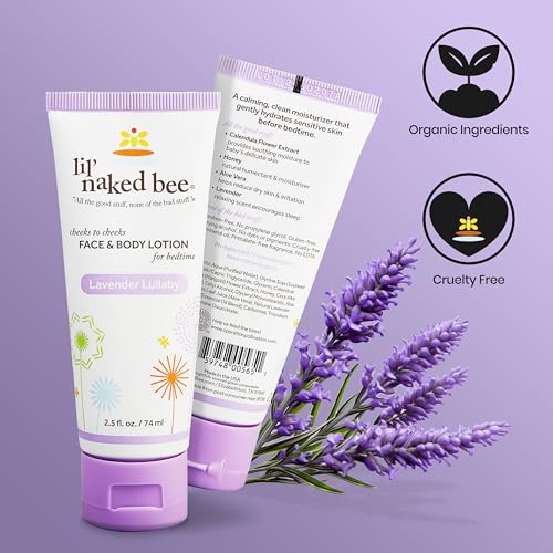 Image of Lil Naked Bee Baby Lotion for Kids (2.5oz) Lavender Lullaby Cheeks to Cheeks Face & Body Lotion for Hydrating & Moisturizing Skin