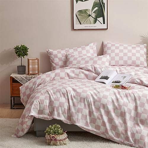 Houseri White Plaid Comforter Set - Twin Size, Girls & Boys, Pink Grid & Checkerboard Pattern, Soft & Comfy, Perfect for Kids & Dorm Beds by Houseri - Image 2