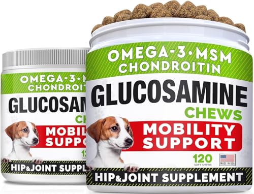 STRELLALAB Glucosamine Treats for Dogs - Joint Supplement w/Omega-3 Fish Oil - Chondroitin, MSM - Advanced Mobility Chews - Joint Pain Relief - Hip & Joint Care - Bacon Flavor - 240 Ct - Made in USA