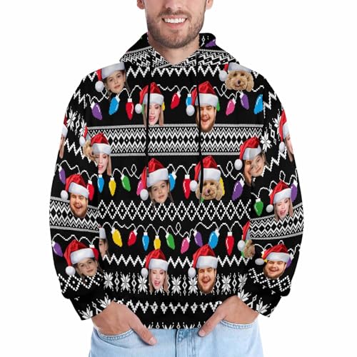 Custom Christmas Hoodies for Men Personalized Hoodies with Face Customized Pullover Hooded Sweatshirts with Pocket