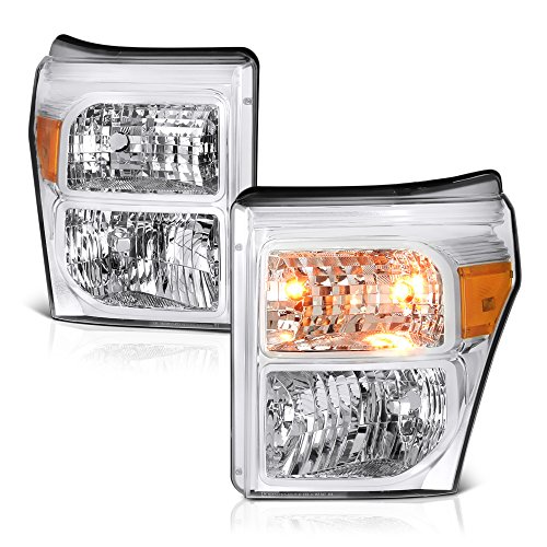 VIPMOTOZ Chrome Housing OE-Style Headlight Headlamp Assembly For 2011-2016 Ford F-250 F-350 F-450 Superduty Pickup Truck, Driver & Passenger Side