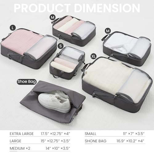 Image of BAGAIL 6 Set Ultralight Compression Packing Cubes Packing Organizer for Travel Accessories Luggage Suitcase Backpack