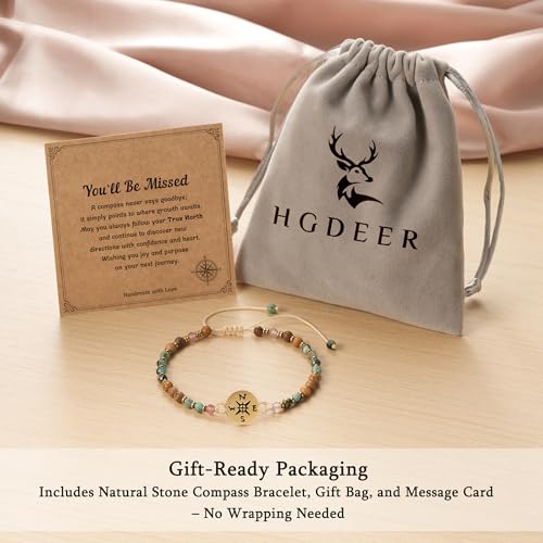 HGDEER Natural Stone Compass Bracelet for Women Girl, Birthday Graduation Christmas Retirement Farewell Goodbye Going Away Gift for Woman Friends with Message Card 6