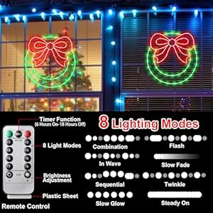 CESOF Christmas Wreath Window Lights Decorations, 14" Lighted Christmas Wreath with Bow, Remote Control Timer USB Powered Window Silhouette Lights for Home Door Wall Home Winter Xmas Party Decor CESOF Christmas Wreath Window Lights Decorations 14 Lighted Christmas Wreath with Bow Remote Control Timer USB Powered Window Silhouette Lights for Home Door Wall Home Winter Xmas Party Decor