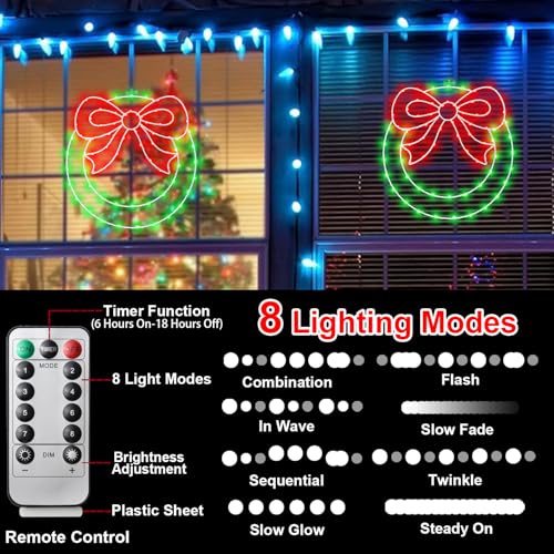 CESOF-Christmas-Wreath-Window-Lights-Decorations-14-Lighted-Christmas-Wreath-with-Bow-Remote-Control-Timer-USB-Powered-Window-Silhouette-Lights-for-Home-Door-Wall-Home-Winter-Xmas-Party-Decor CESOF Christmas Wreath Window Lights Decorations 14 Lighted Christmas Wreath with Bow Remote Control Timer USB Powered Window Silhouette Lights for Home Door Wall Home Winter Xmas Party Decor