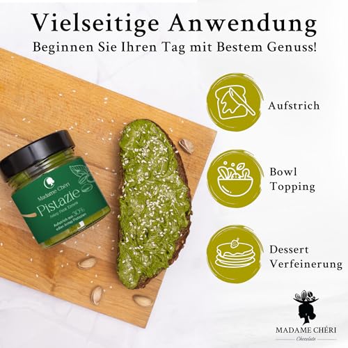 Madame Chéri Pistaziencreme vegan aus 30% Antep Pistazien | 200g | Pistazienaufstrich auf Kichererbsenbasis ohne Zusatzstoffe aus der Türkei | Pistazien ideal für Brot und zum Füllen von Kuchen