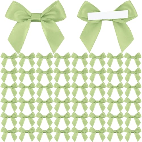50 Pcs Premade Ribbon Bows Twist Tie Bows Baby Shower Bows Satin Ribbon Bows Self Adhesive Satin Bows for Gift Wrapping for Crafts Baby Shower Birthday Party Wedding Decorations