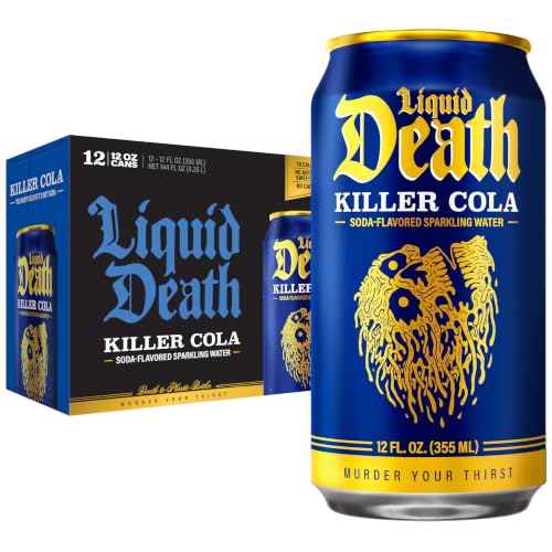Image of Liquid Death Soda-Flavored Sparkling Water - Killer Cola, Less Sugar*, Huge Flavor, No Caffeine, No Artificial Sweeteners, 12 Fl Oz (Pack of 12)