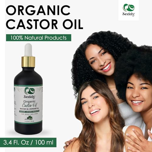 Seddy Organic Castor Oil with Rosemary & Peppermint in Dark Glass Bottle - Cold Pressed | Hexane-Free | Scalp, Hair, Eyelashes, Eyebrows, Skin, & Nails | Hair Treatment Oil - 3.4 Fl. Oz - Image 3
