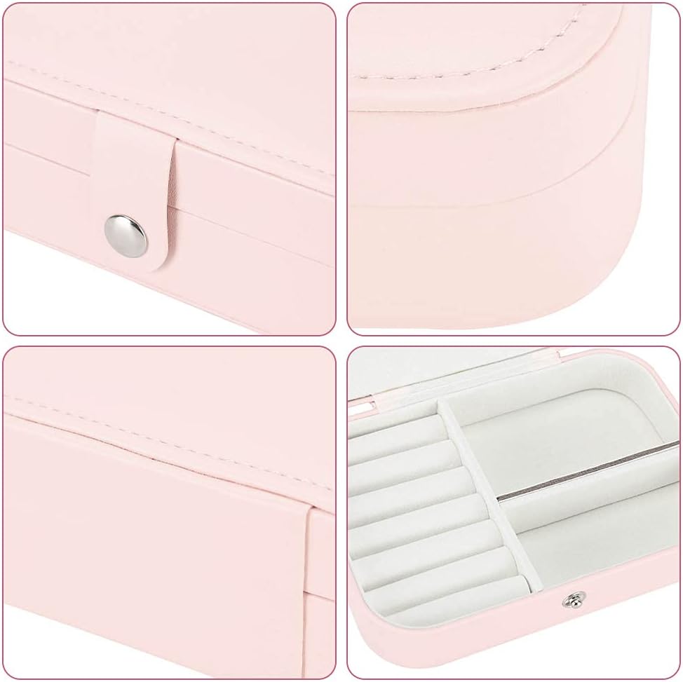Travel Jewelry Box, PU Leather Small Portable Travel Case Jewelry Organizer for Women Girls, Double Layer Mini Display Storage Holder Boxes for Stud Earrings, Rings, Bracelet, Necklace (Black)