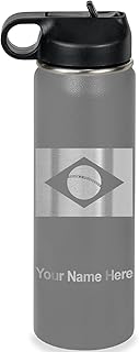 LaserGram Personalized Water Bottle, Flag of Brazil, Stainless Steel Double Wall Vacuum Insulated with Flip Top Straw, Custom Engraved Gift (20oz / 590ml Gray)