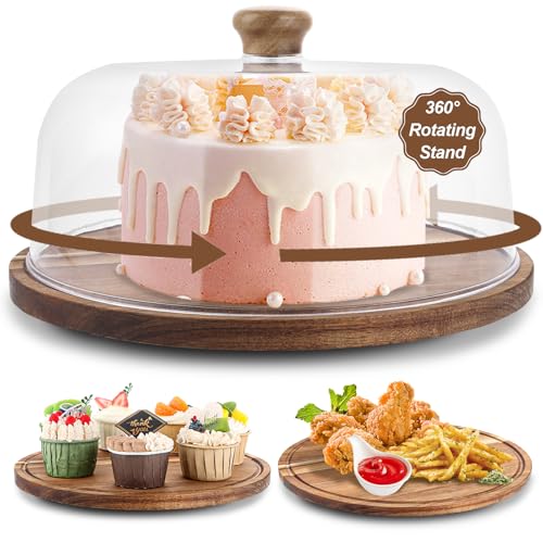 LDHHYH Plato para tartas con tapa, 29,5 x 17,5 cm, soporte para tartas de madera con tapa, campana para tartas, acrílico, plato redondo para tartas, con tapa, soporte para tartas con campana para