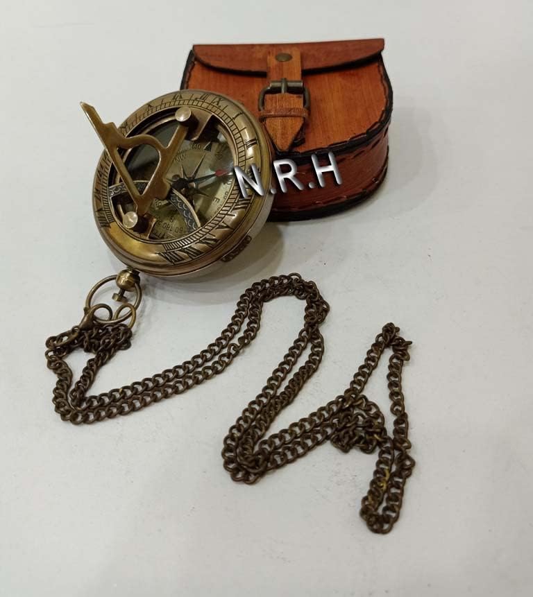 Brújula de Bolsillo de Latón con Estuche de Cuero Grabado miniatura 6