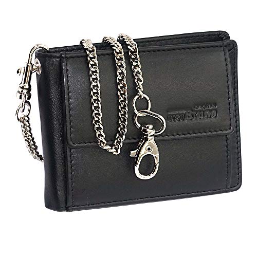 Schwarze Mini Geldbörse Herren Leder mit Kette Mini Geldbeutel Männer Geldbeutel klein Kartenetui Slim Wallet Bikerbörse flach Cover