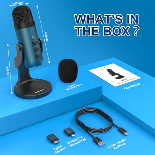 Image of ZealSound Podcast Microphone for PC, Noise Cancellation USB Mic with Gain, Volume Adjustment & Mute Button, Monitoring & Echo, for YouTube, TikTok, Podcasting, Streaming, iPhone, iPad, Android(Teal)