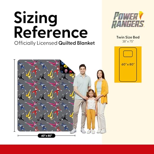 Image of Power Rangers and Helmets Quilted Throw Blanket, Classic Mighty Morphin Helmet Icons, Comfy Throw, Adults Boys Girls, Soft Lightweight Bedding for Bed, or Couch, 60 x 80 Inches