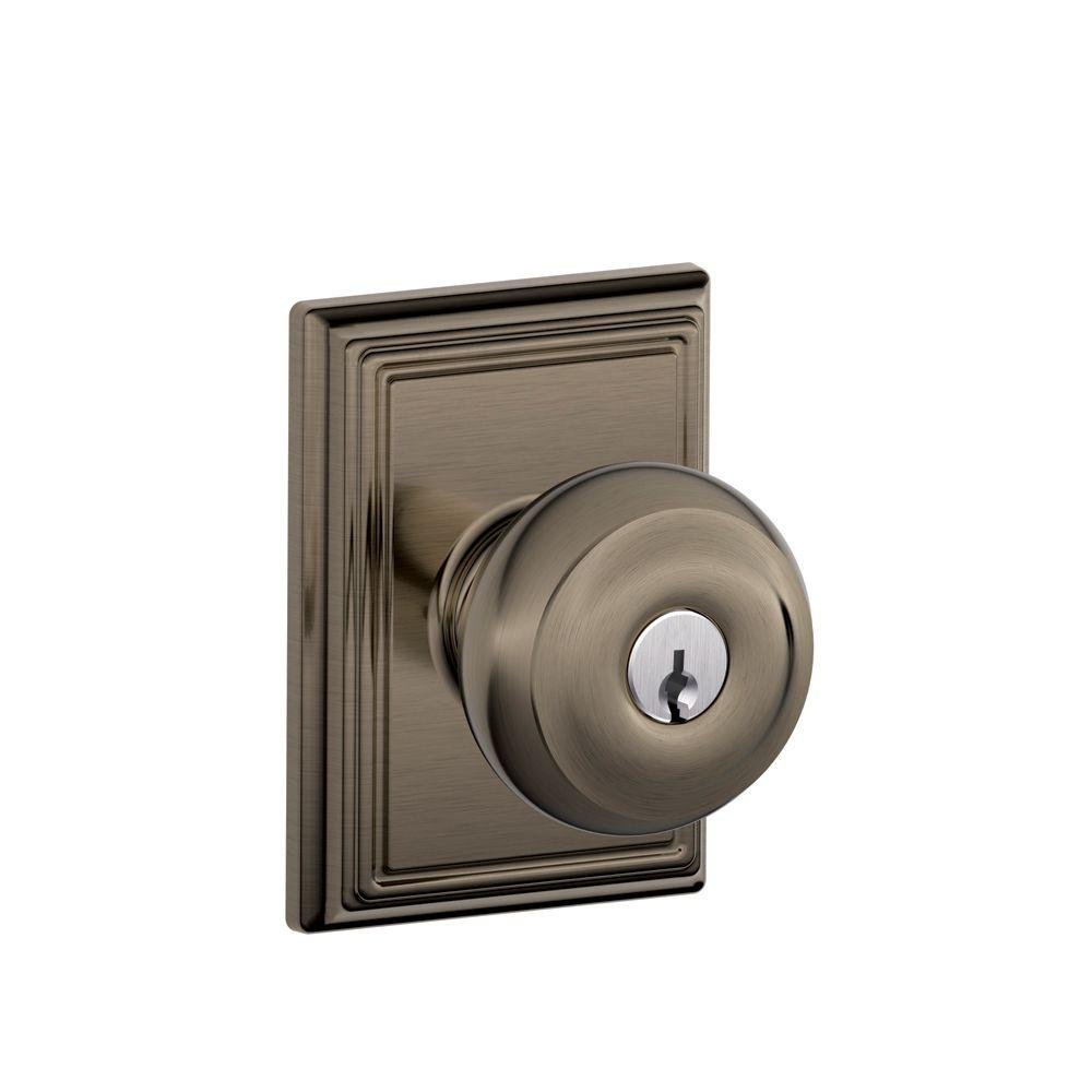 SCHLAGE Georgian Keyed Entry Door Knob, Interior/Exterior, Antique Pewter