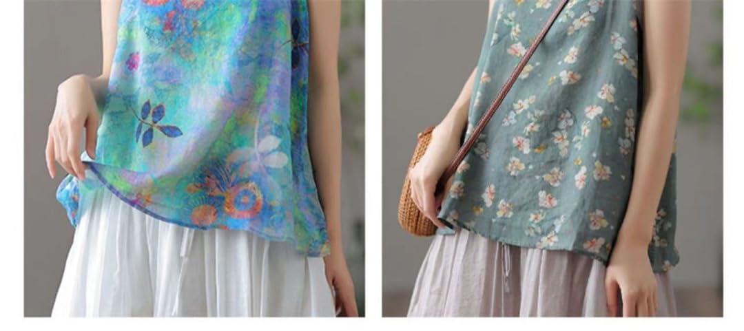 Vintage Imprimé Femmes D'été Spaghetti Strap Camis Crop Tops